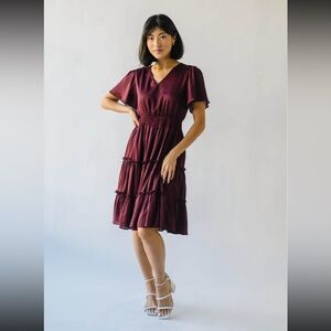 PIPER & SCOOT Chic Burgundy Dress with Ruffle Details